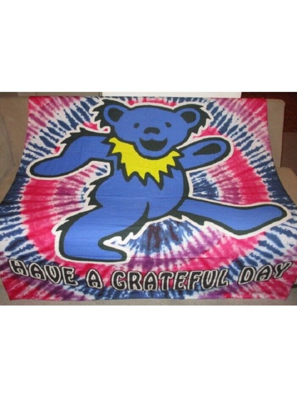 New Have a Grateful Day Dead Gift Tapestry Tie Dye Purple Pink Red Dancing Bear